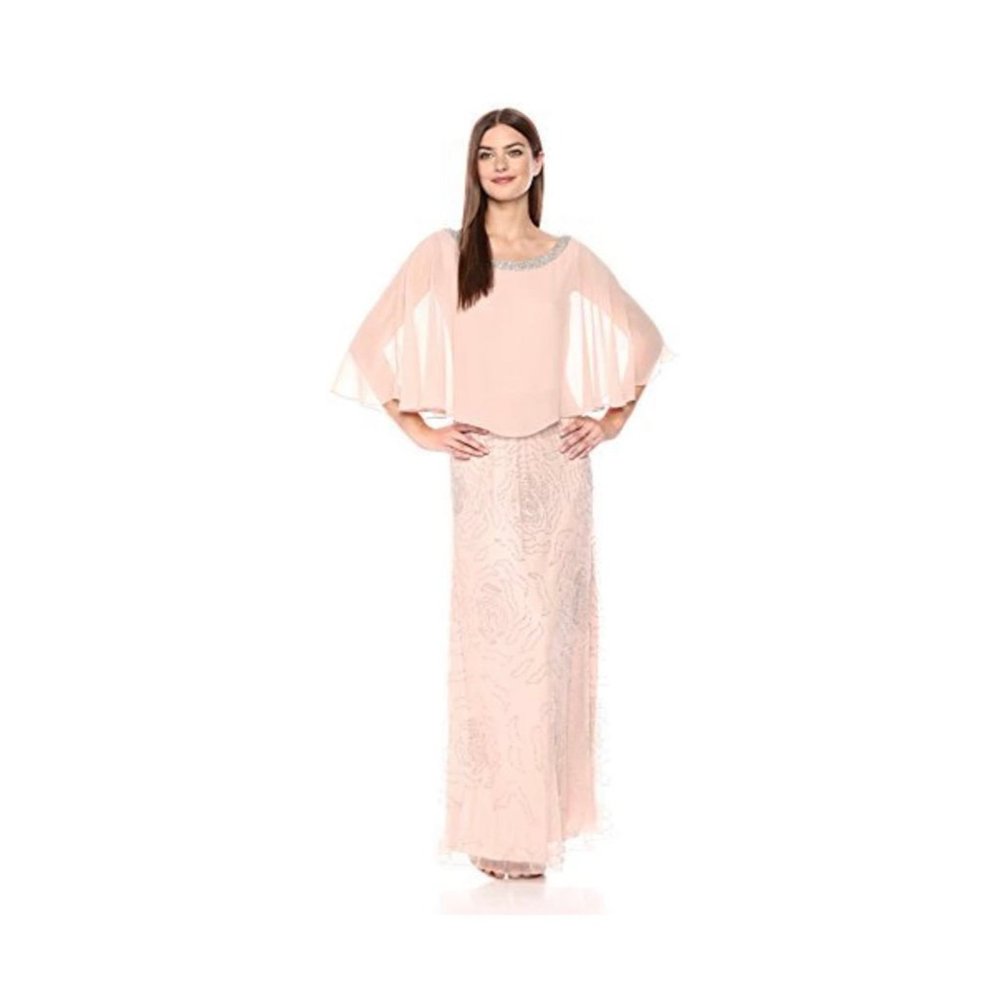 J Kara Women's Long Pop Over Dress with Beaded Bottom size 18 blush NWT